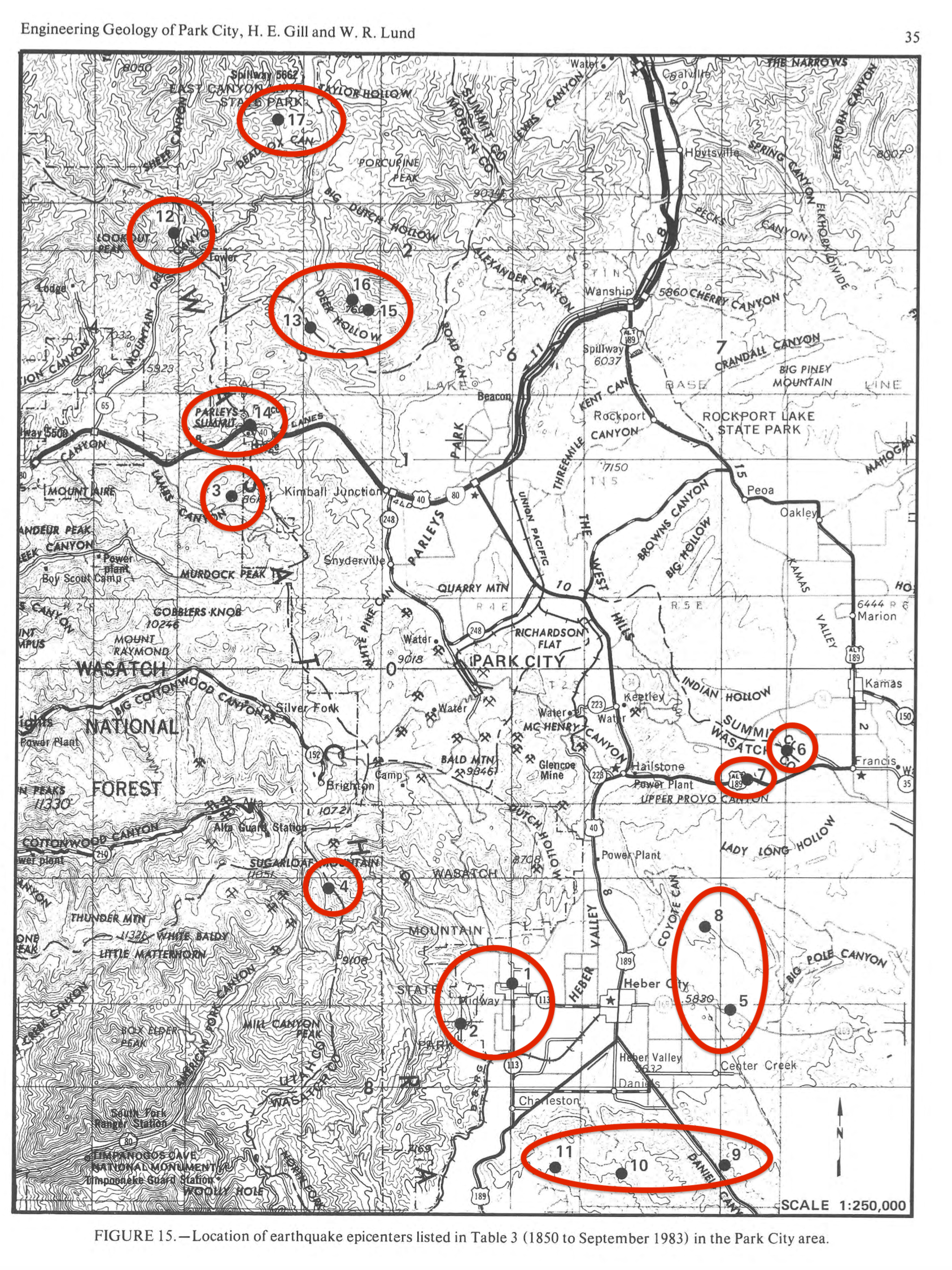 quakes in park city area 1850-1983