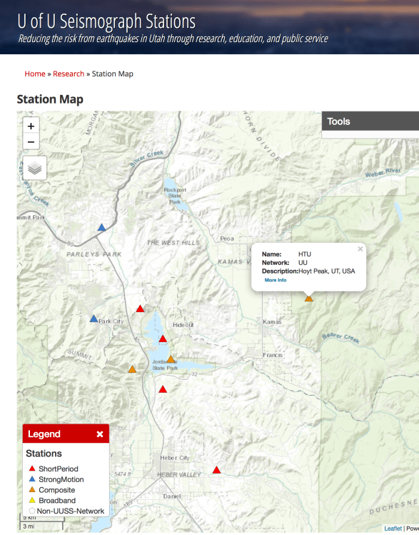 UoU Seismic stations in kamas valley